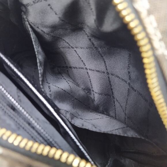 Michael Kors Brown Canvas Leather Trim MK Printed Top Zipper Closure Backpack - Picture 16 of 16